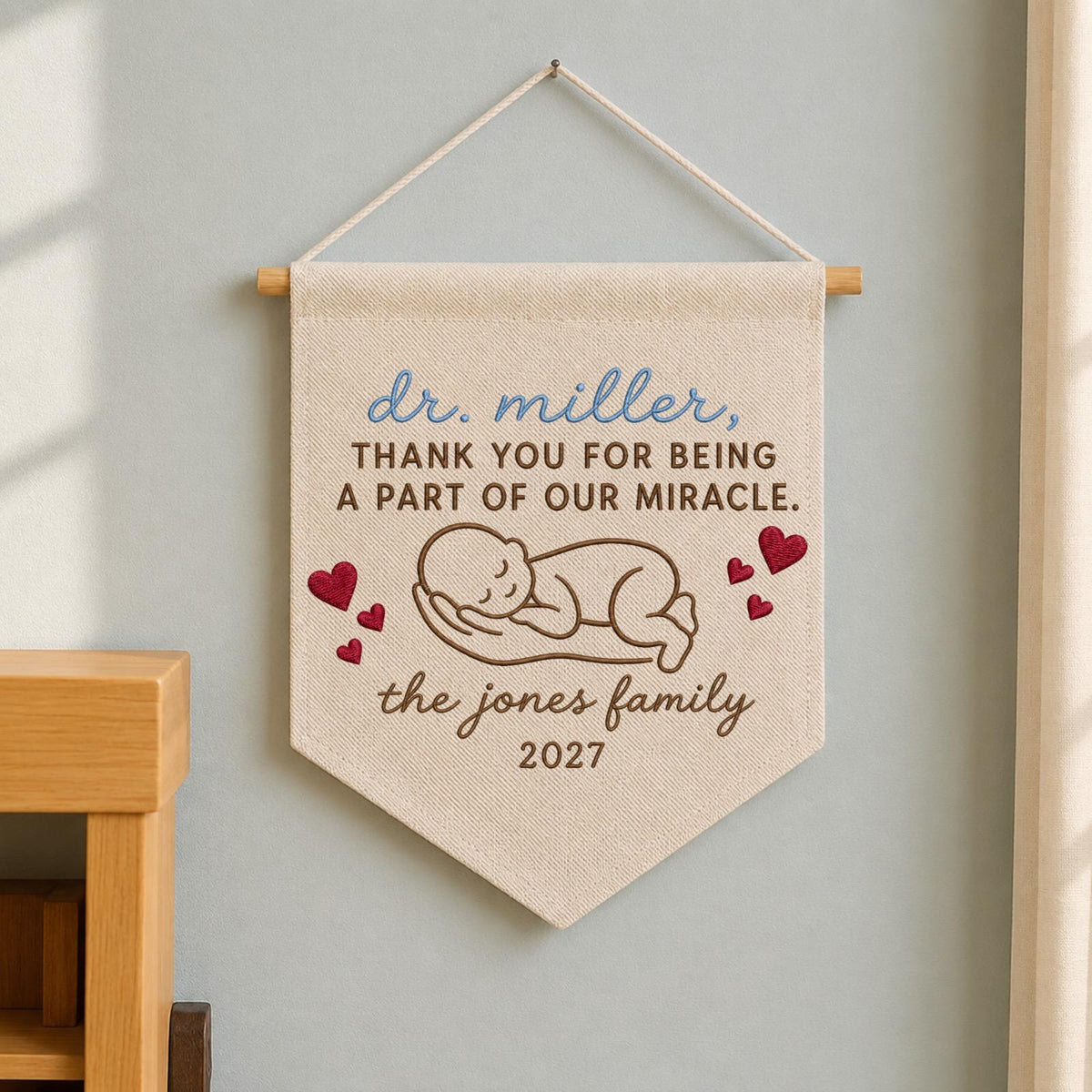 Personalized Embroidered Baby Memorial Wall Hanging Banner, Infant Loss Gift, Angel Baby Keepsake, Pregnancy Loss Memorial Decor