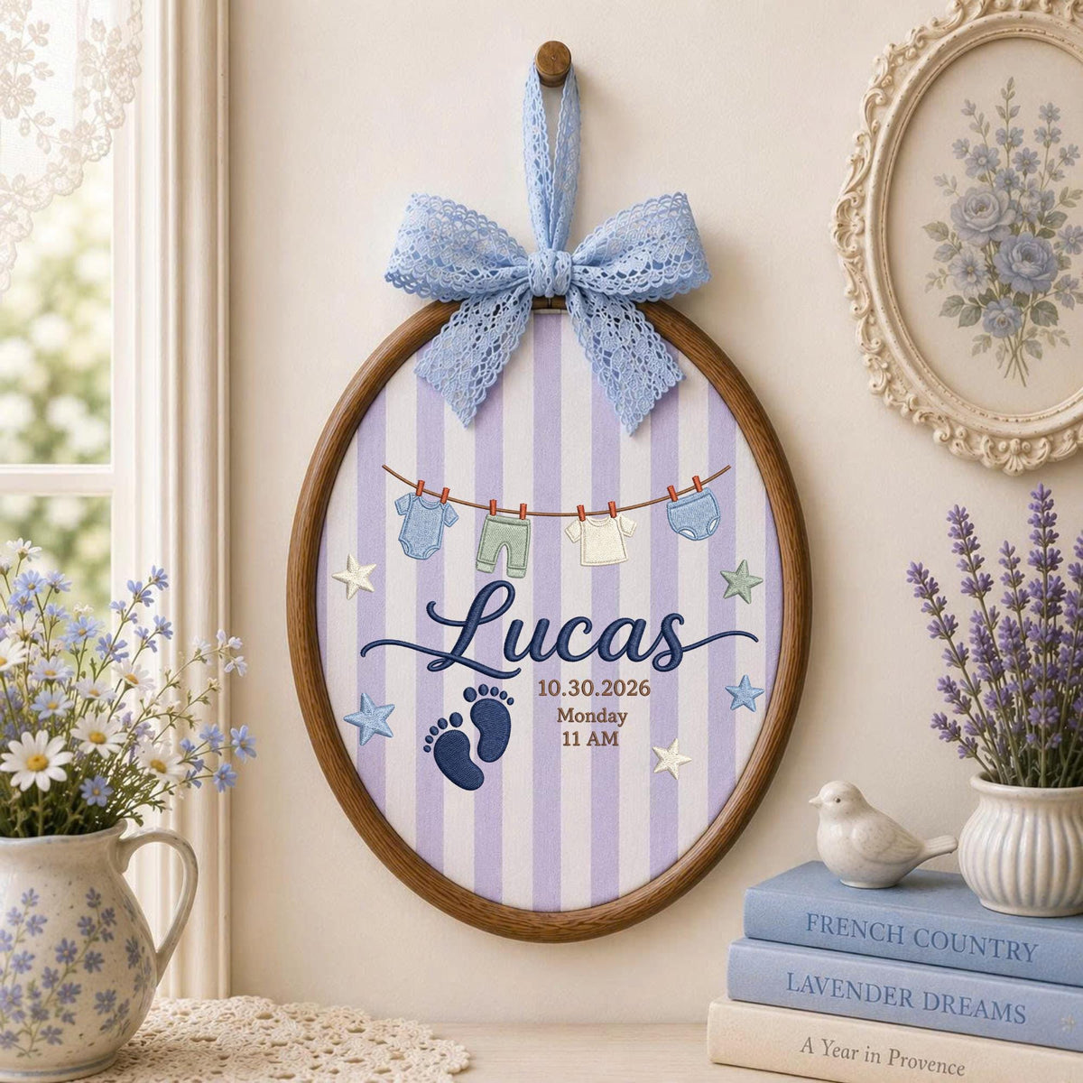Personalized Baby Birth Embroidered Ornament, Custom Baby Name Birth Stats Keepsake, Newborn Announcement, Baby Boy Nursery Gift