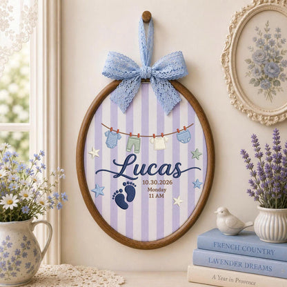 Personalized Baby Birth Embroidered Ornament, Custom Baby Name Birth Stats Keepsake, Newborn Announcement, Baby Boy Nursery Gift