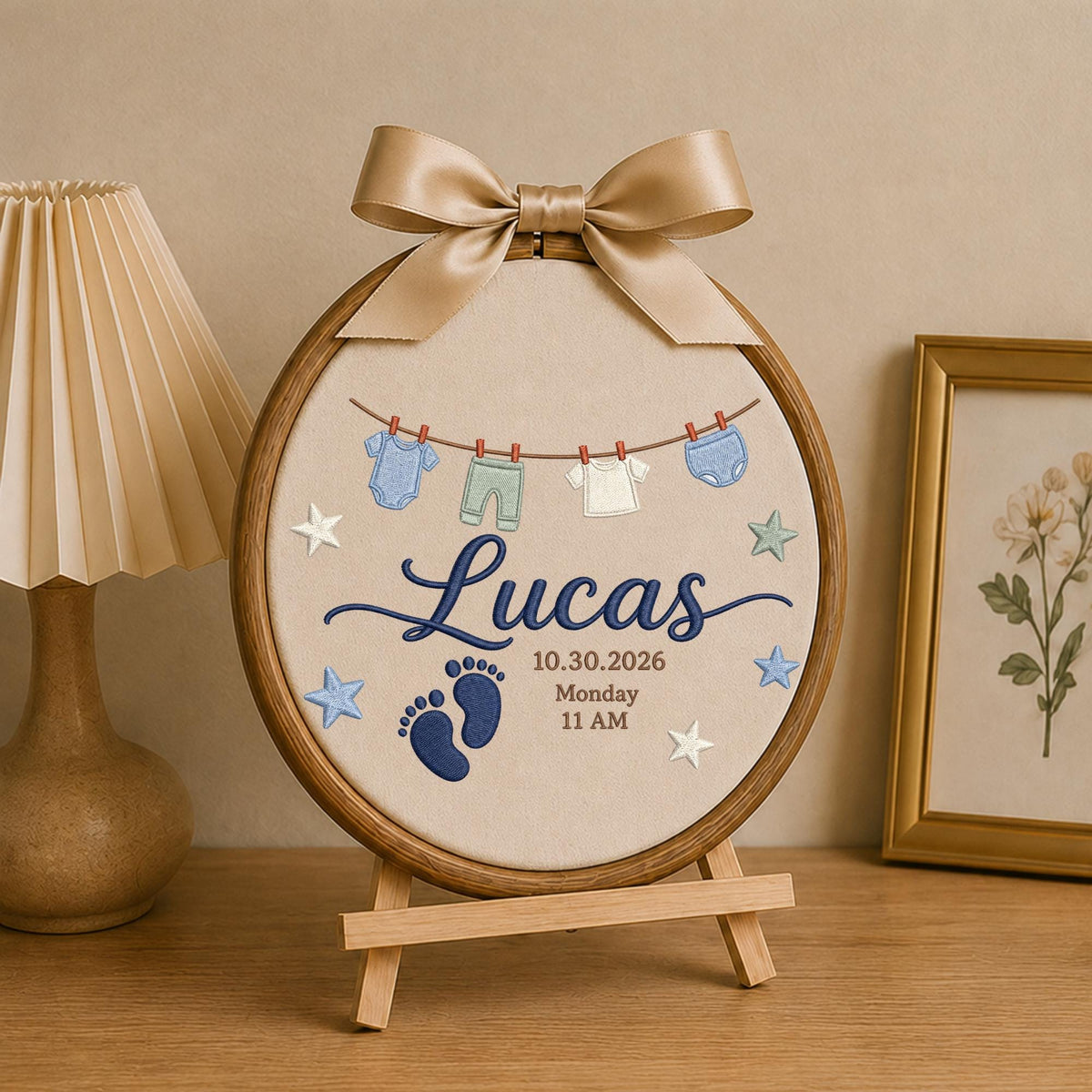 Personalized Baby Birth Embroidered Ornament, Custom Baby Name Birth Stats Keepsake, Newborn Announcement, Baby Boy Nursery Gift
