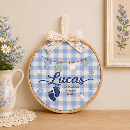 Personalized Baby Birth Embroidered Ornament, Custom Baby Name Birth Stats Keepsake, Newborn Announcement, Baby Boy Nursery Gift