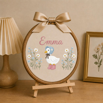 Personalized Goose Embroidered Ornament, Custom Baby Name Nursery Decor, Floral Duck Keepsake, Baby Girl Gift, Newborn Nursery Ornament