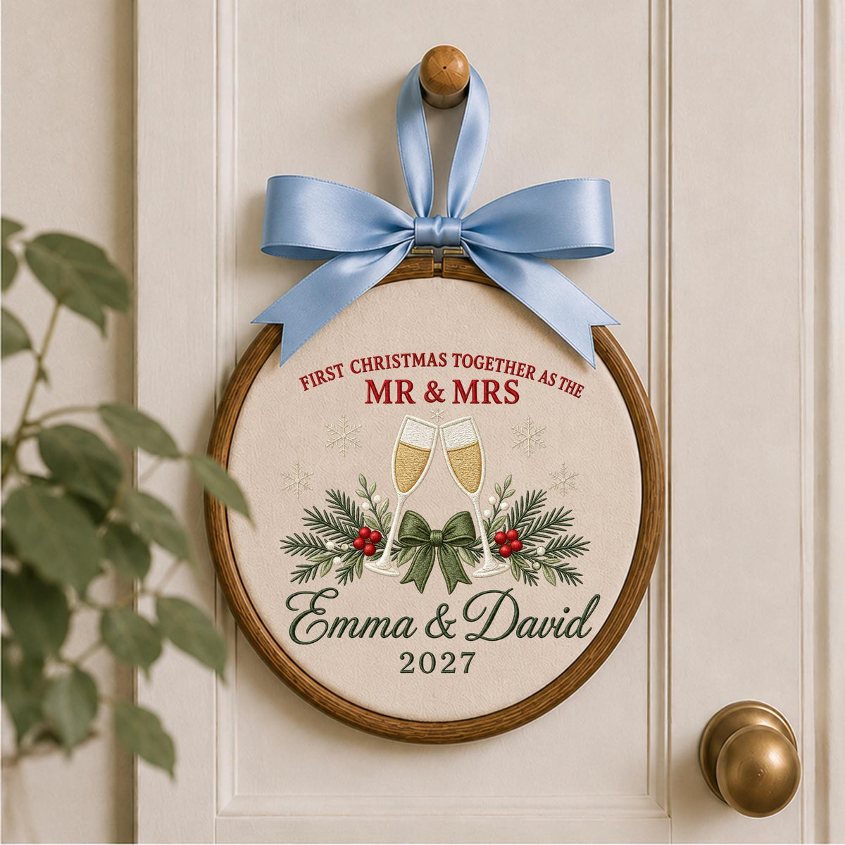 Personalized Newlywed Embroidered Ornament, First Christmas Married Couple Ornament, Custom Mr and Mrs Wedding Keepsake, Couple Christmas