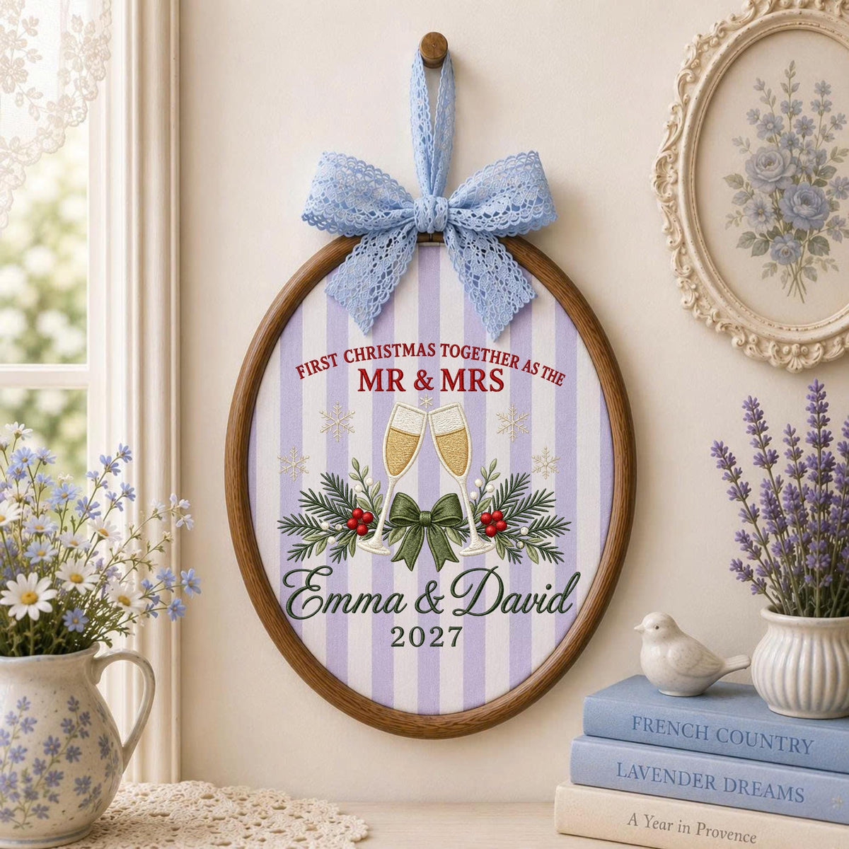 Personalized Newlywed Embroidered Ornament, First Christmas Married Couple Ornament, Custom Mr and Mrs Wedding Keepsake, Couple Christmas