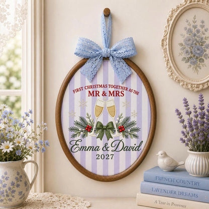 Personalized Newlywed Embroidered Ornament, First Christmas Married Couple Ornament, Custom Mr and Mrs Wedding Keepsake, Couple Christmas