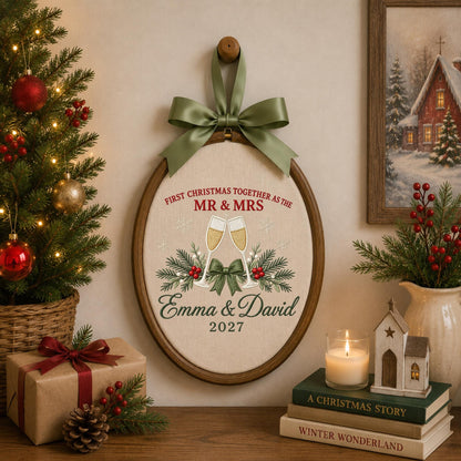 Personalized Newlywed Embroidered Ornament, First Christmas Married Couple Ornament, Custom Mr and Mrs Wedding Keepsake, Couple Christmas
