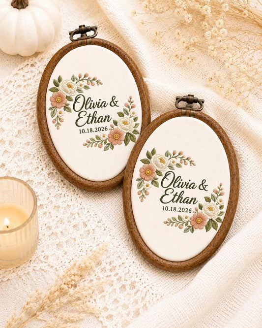 Personalized Wedding Embroidered Ornament, Custom Couple Name Hoop, Floral Anniversary Gift, Wedding Keepsake, Newlywed Home Decor