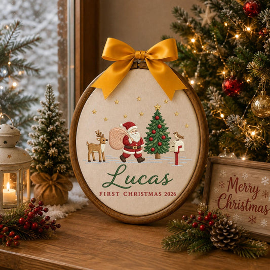 Personalized First Christmas Embroidered Ornament, Santa Christmas Ornament, Custom Baby Name Keepsake, Baby First Christmas 2026 Gift