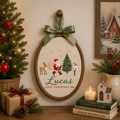 Personalized First Christmas Embroidered Ornament, Santa Christmas Ornament, Custom Baby Name Keepsake, Baby First Christmas 2026 Gift