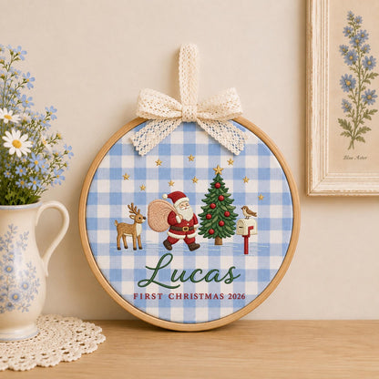 Personalized First Christmas Embroidered Ornament, Santa Christmas Ornament, Custom Baby Name Keepsake, Baby First Christmas 2026 Gift