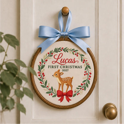 Personalized Baby First Christmas Embroidered Ornament, Custom Deer Name Christmas Ornament, Baby Keepsake, Newborn Christmas Gift