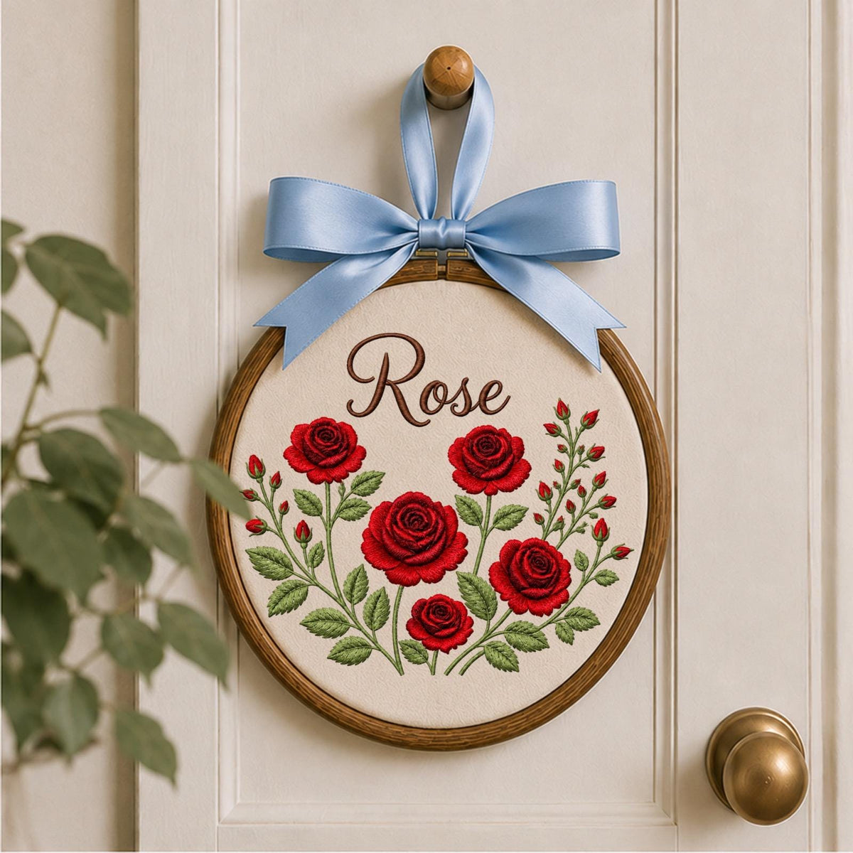 Personalized Rose Embroidered Ornament, Custom Name Floral Hoop, Red Rose Flower Decor, Birth Flower Keepsake, Personalized Gift for Her