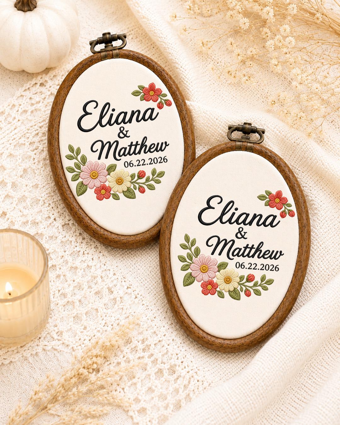 Personalized Couple Names Embroidered Ornament, Custom Wedding Date Floral Hoop, Anniversary Gift, Wedding Keepsake, Bridal Shower Gift