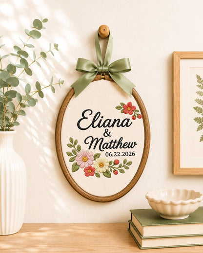 Personalized Couple Names Embroidered Ornament, Custom Wedding Date Floral Hoop, Anniversary Gift, Wedding Keepsake, Bridal Shower Gift