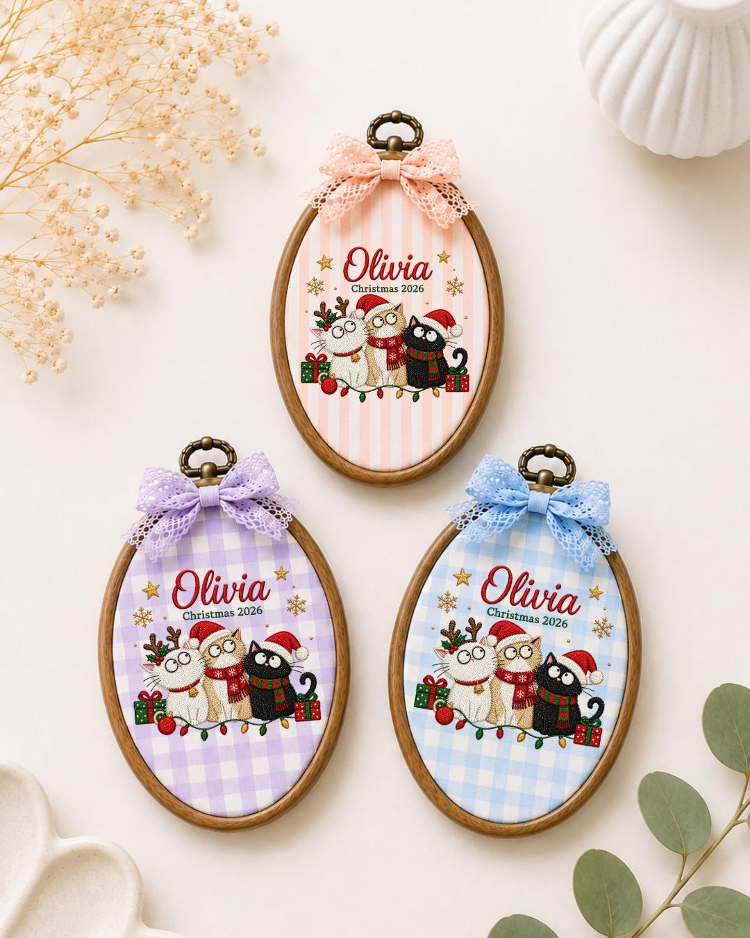 Personalized Christmas Cat Embroidered Ornament, Custom Cat Name Hoop, Cat Lover Christmas Gift, Holiday Pet Keepsake, Christmas 2026