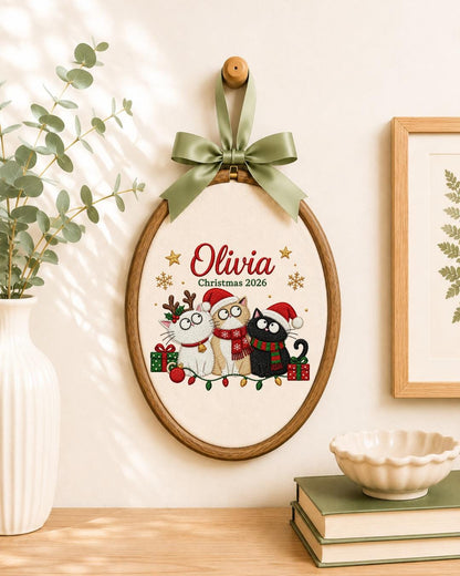Personalized Christmas Cat Embroidered Ornament, Custom Cat Name Hoop, Cat Lover Christmas Gift, Holiday Pet Keepsake, Christmas 2026