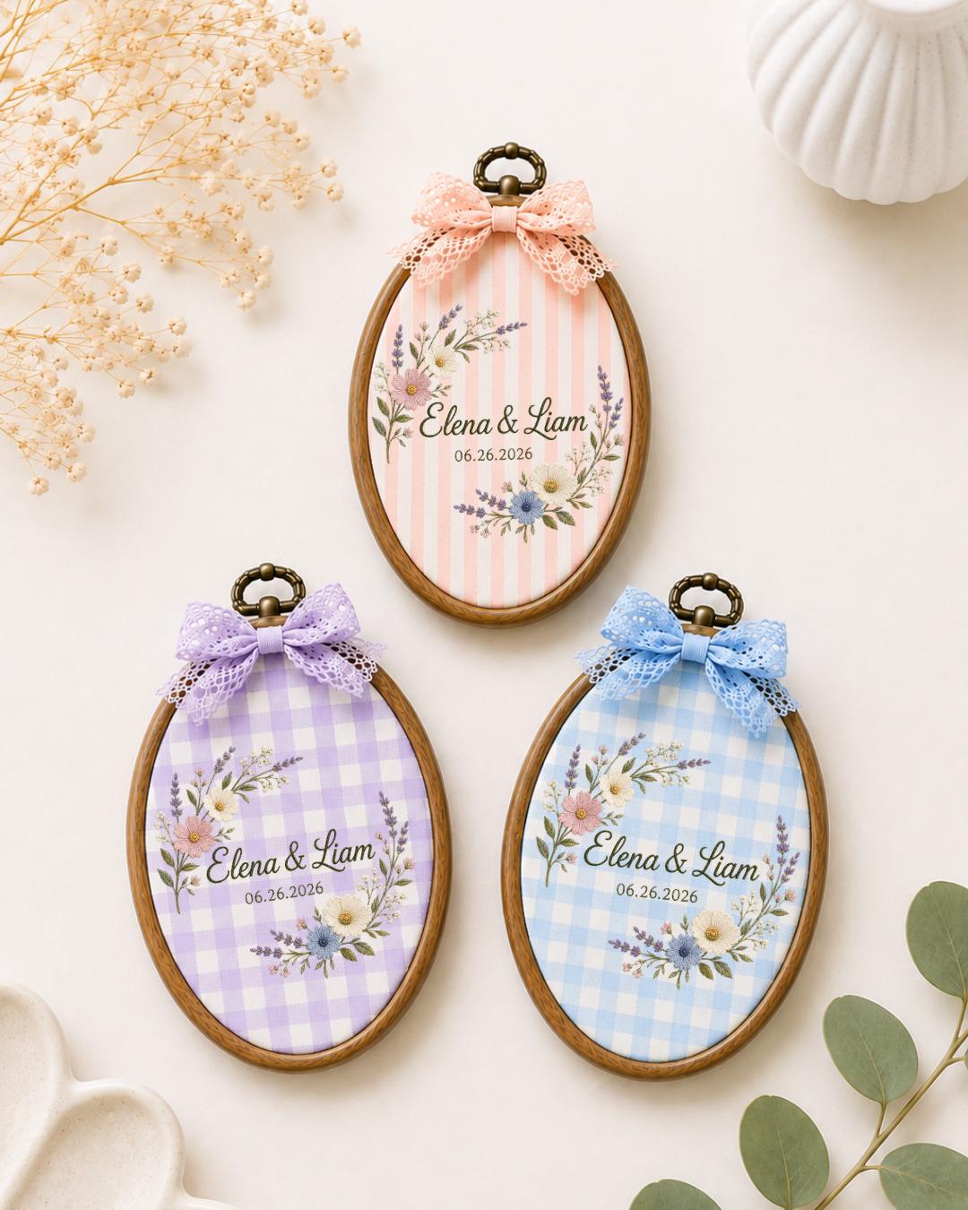 Personalized Wedding Embroidered Ornament, Custom Couple Names Floral Hoop, Wedding Date Keepsake, Anniversary Gift, Bridal Shower Gift