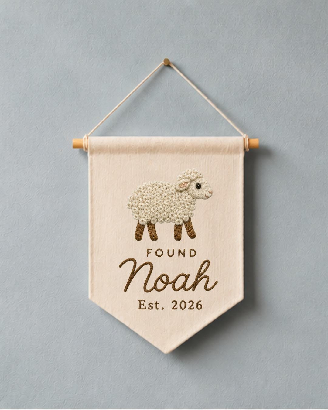 Personalized Lamb Nursery Wall Hanging, Custom Name Embroidered Banner, Found Sheep Baby Name Sign, Christian Nursery Decor,Baby Shower Gift