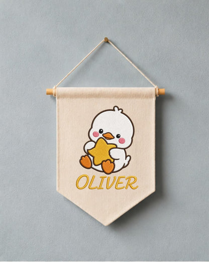 Personalized Duck Nursery Wall Hanging, Custom Name Embroidered Banner, Cute Baby Duck Star Nursery Decor, Baby Boy Room Gift