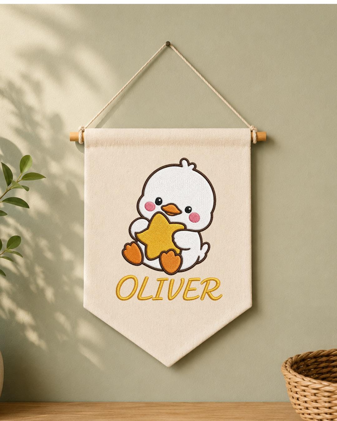 Personalized Duck Nursery Wall Hanging, Custom Name Embroidered Banner, Cute Baby Duck Star Nursery Decor, Baby Boy Room Gift