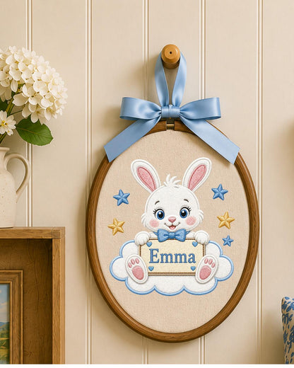 Personalized Bunny Embroidered Ornament, Custom Baby Name Hoop, Cute Rabbit Nursery Decor, Baby Girl Gift, Newborn Keepsake