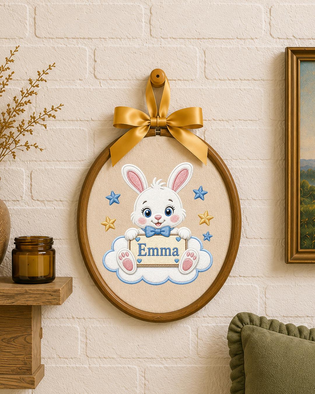 Personalized Bunny Embroidered Ornament, Custom Baby Name Hoop, Cute Rabbit Nursery Decor, Baby Girl Gift, Newborn Keepsake