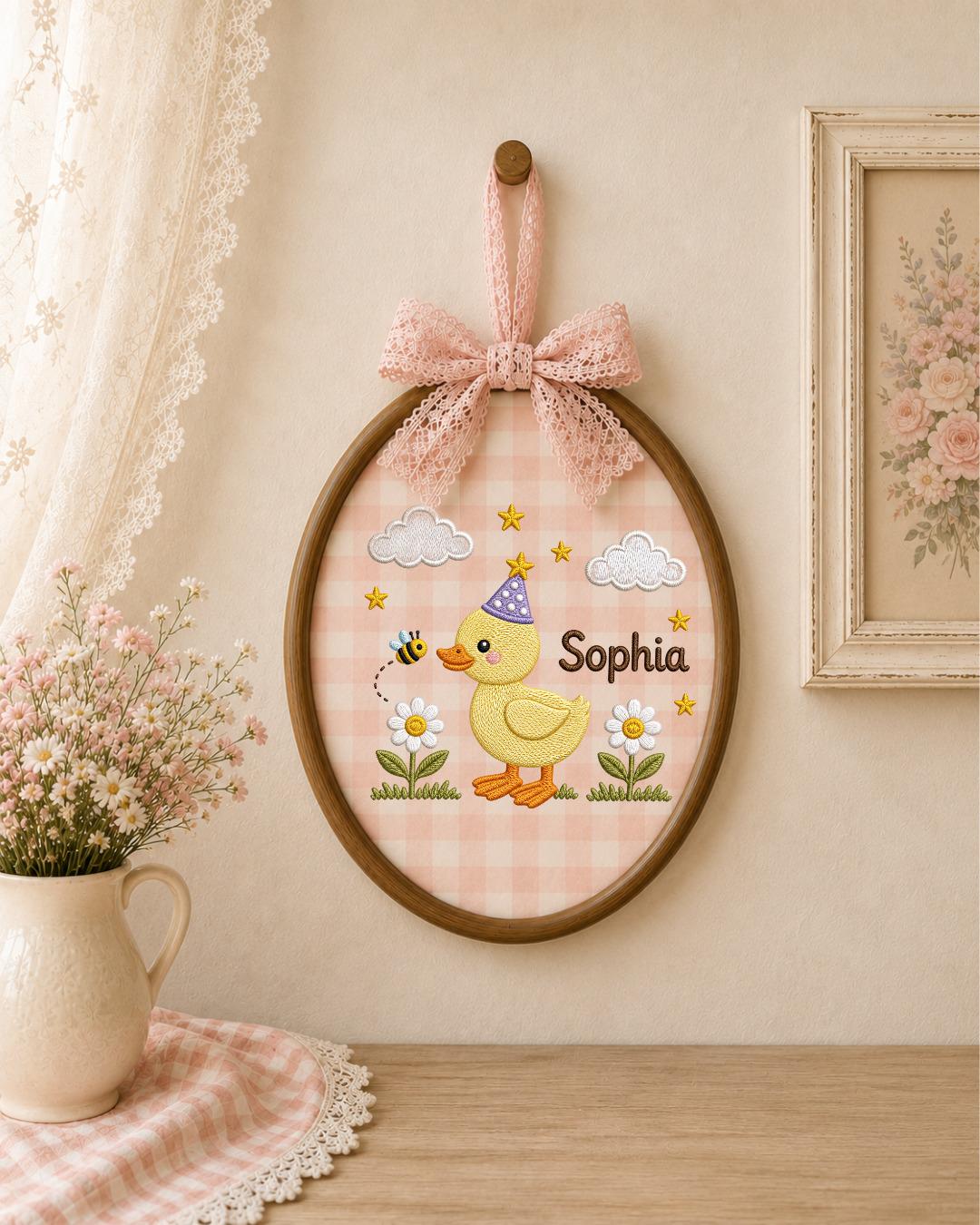 Personalized Duck Embroidered Ornament, Custom Baby Name Hoop, Cute Birthday Duck Nursery Decor, Baby Girl Gift, Newborn Keepsake