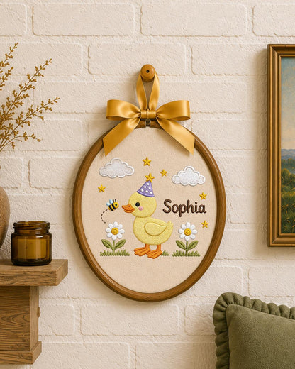 Personalized Duck Embroidered Ornament, Custom Baby Name Hoop, Cute Birthday Duck Nursery Decor, Baby Girl Gift, Newborn Keepsake