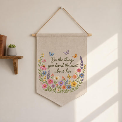 Embroidered Memorial Wall Hanging Banner, Floral Remembrance Quote Decor, Sympathy Gift for Loss of Mother, Bereavement Keepsake