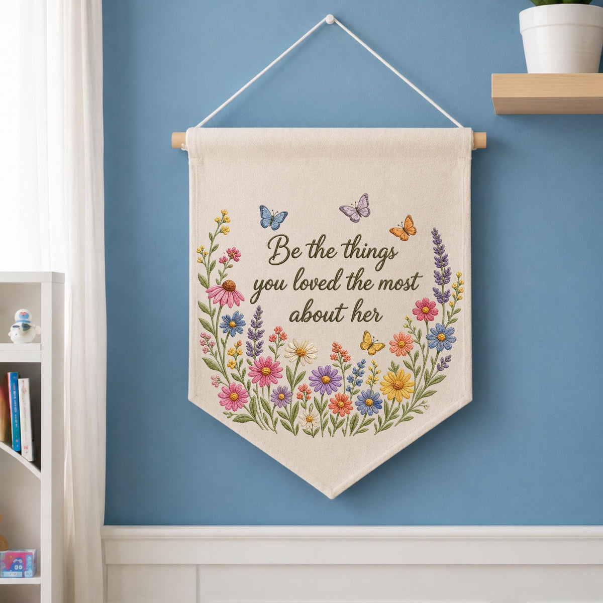 Embroidered Memorial Wall Hanging Banner, Floral Remembrance Quote Decor, Sympathy Gift for Loss of Mother, Bereavement Keepsake