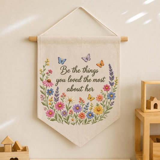 Embroidered Memorial Wall Hanging Banner, Floral Remembrance Quote Decor, Sympathy Gift for Loss of Mother, Bereavement Keepsake