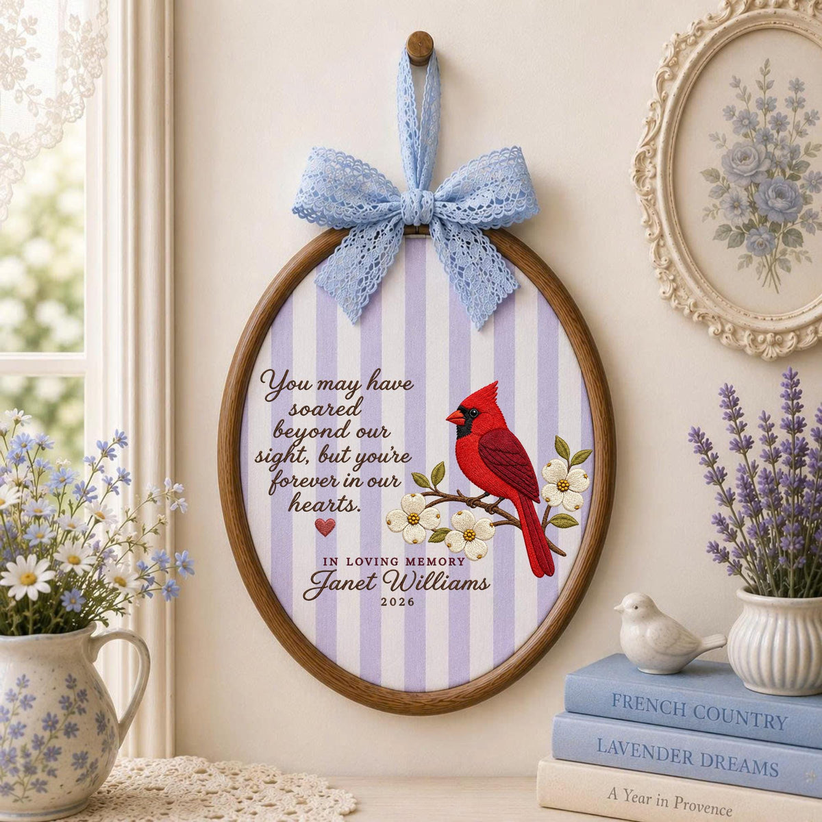 Personalized Embroidered Ornament, Cardinal Memorial Ornament, In Loving Memory Gift, Custom Name Remembrance Keepsake, Sympathy Gift