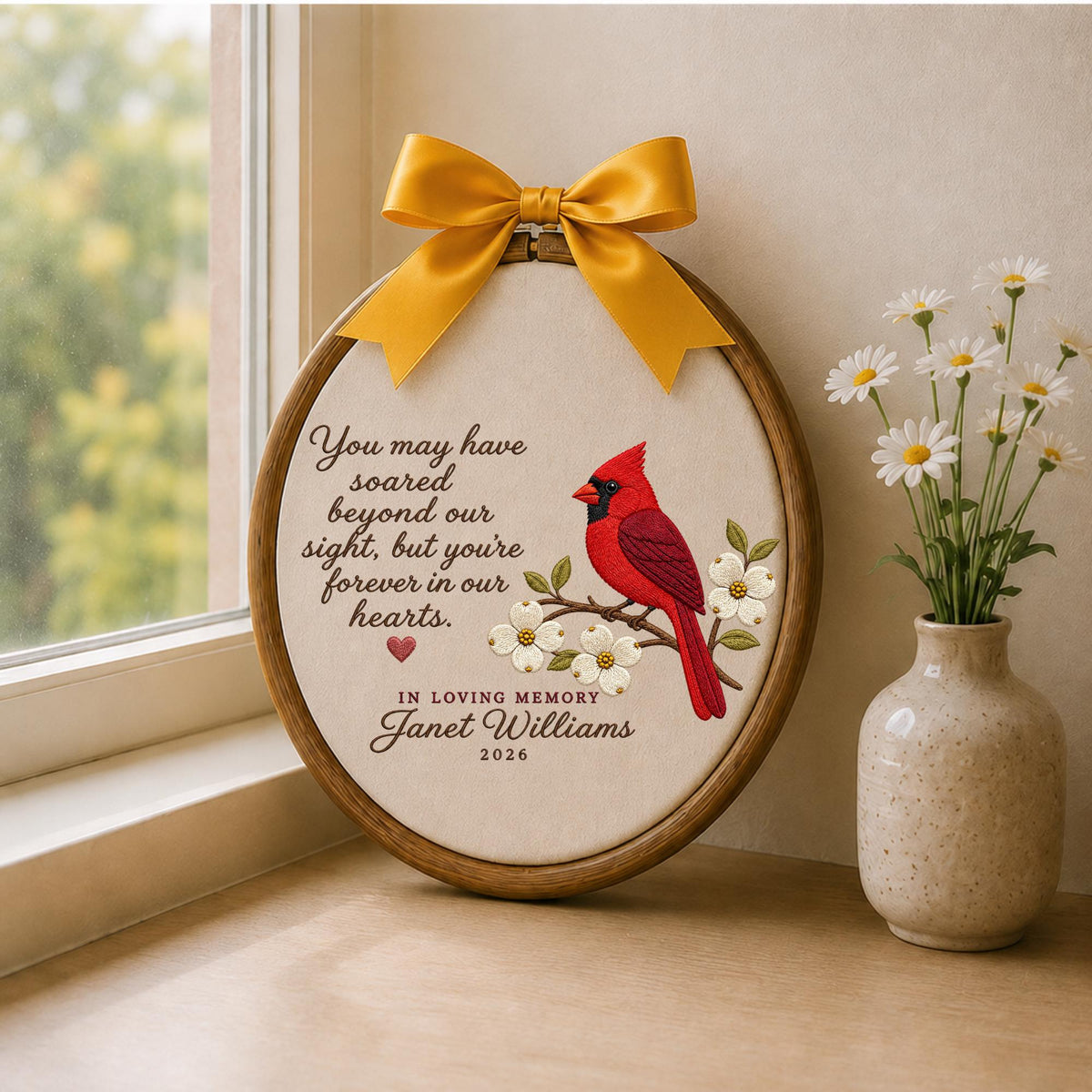 Personalized Embroidered Ornament, Cardinal Memorial Ornament, In Loving Memory Gift, Custom Name Remembrance Keepsake, Sympathy Gift
