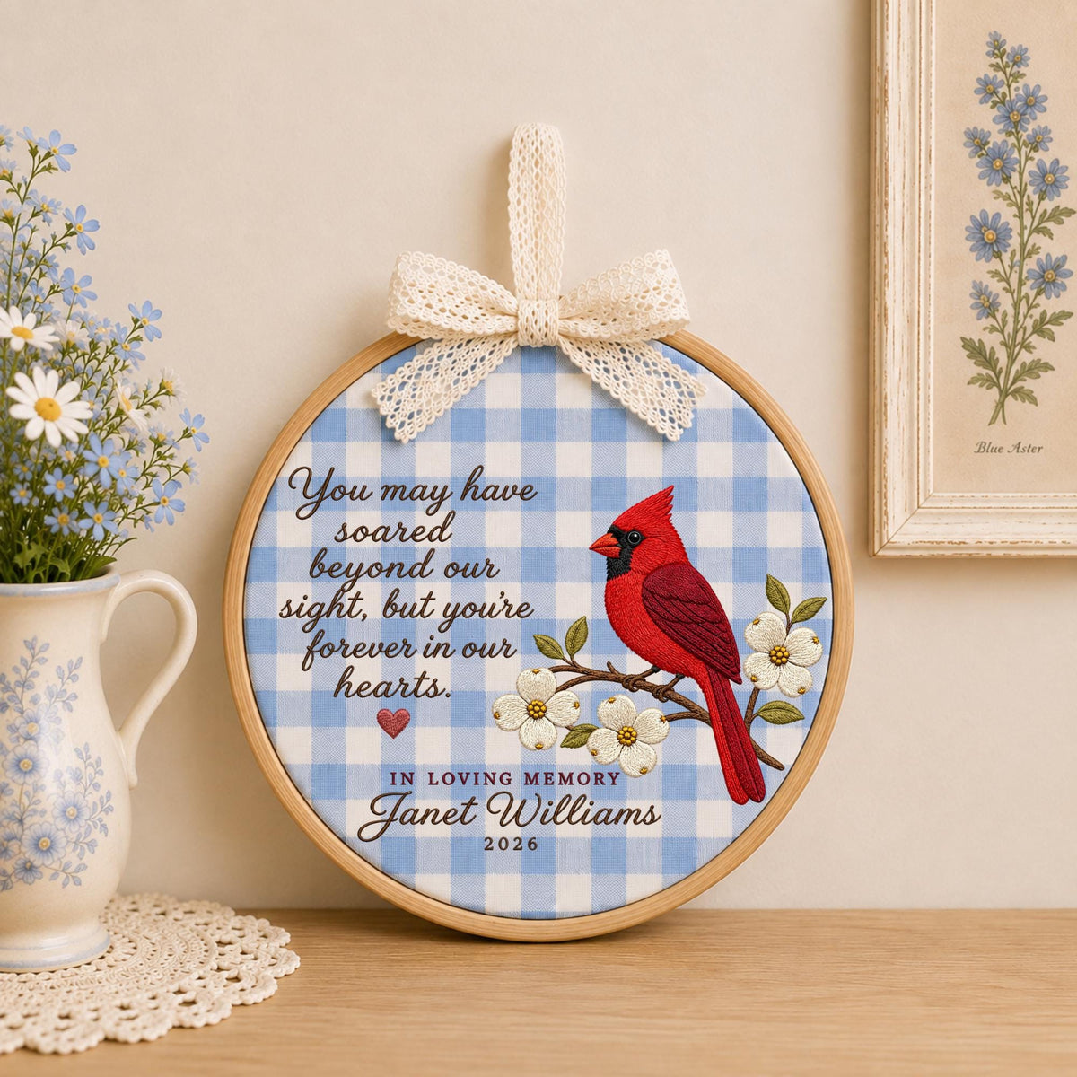 Personalized Embroidered Ornament, Cardinal Memorial Ornament, In Loving Memory Gift, Custom Name Remembrance Keepsake, Sympathy Gift