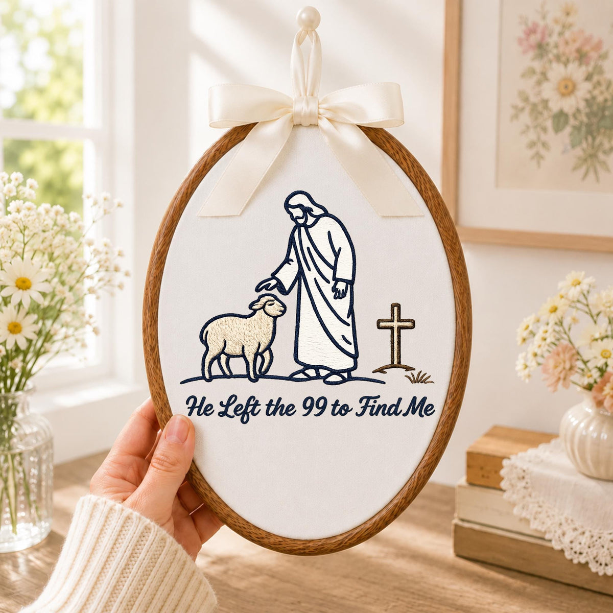 Personalized Embroidered Ornament, Lost Sheep Christian Ornament, He Left the 99 Jesus Gift, Bible Verse Faith Keepsake, Religious Decor