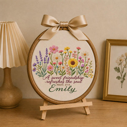Personalized Embroidered Ornament, Friendship Bible Verse Gift, Proverbs 27:9 Floral Ornament, Custom Name Best Friend Keepsake