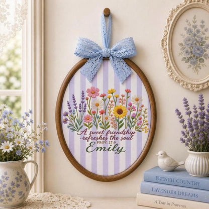 Personalized Embroidered Ornament, Friendship Bible Verse Gift, Proverbs 27:9 Floral Ornament, Custom Name Best Friend Keepsake