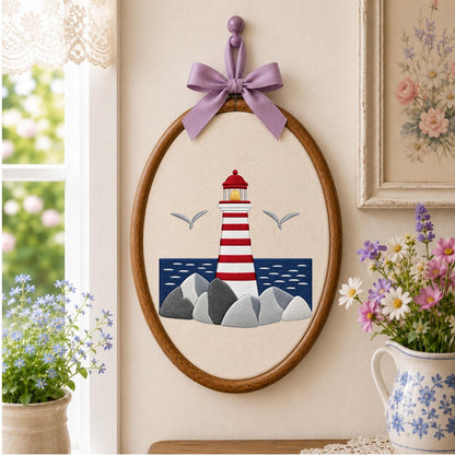 Personalized Embroidered Ornament, Lighthouse Coastal Ornament, Nautical Beach Decor, Ocean Lover Gift, Seaside Home Keepsake