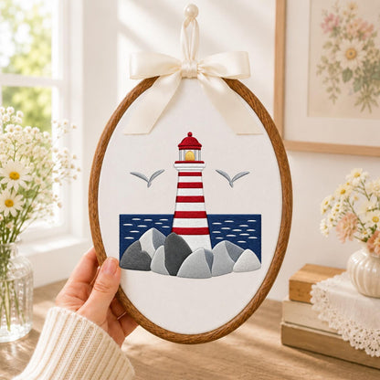 Personalized Embroidered Ornament, Lighthouse Coastal Ornament, Nautical Beach Decor, Ocean Lover Gift, Seaside Home Keepsake