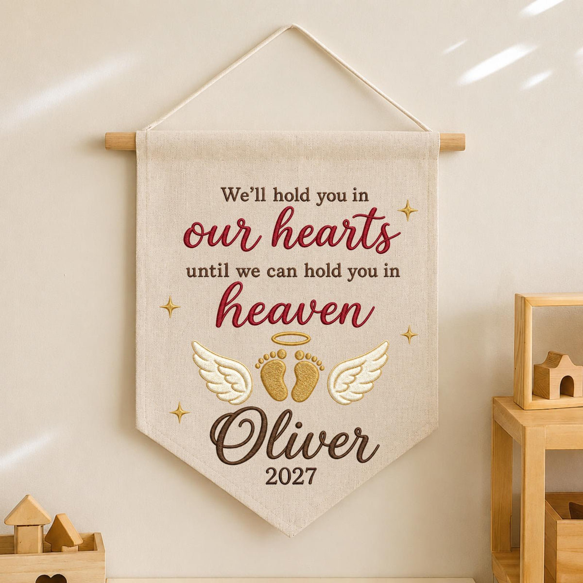 Personalized Embroidered Baby Memorial Wall Hanging Banner, Infant Loss Gift, Angel Baby Keepsake, Pregnancy Loss Sympathy Decor