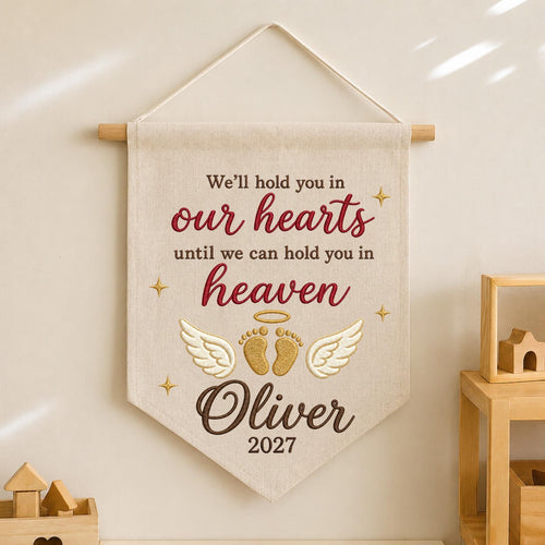 Personalized Embroidered Baby Memorial Wall Hanging Banner, Infant Loss Gift, Angel Baby Keepsake, Pregnancy Loss Sympathy Decor