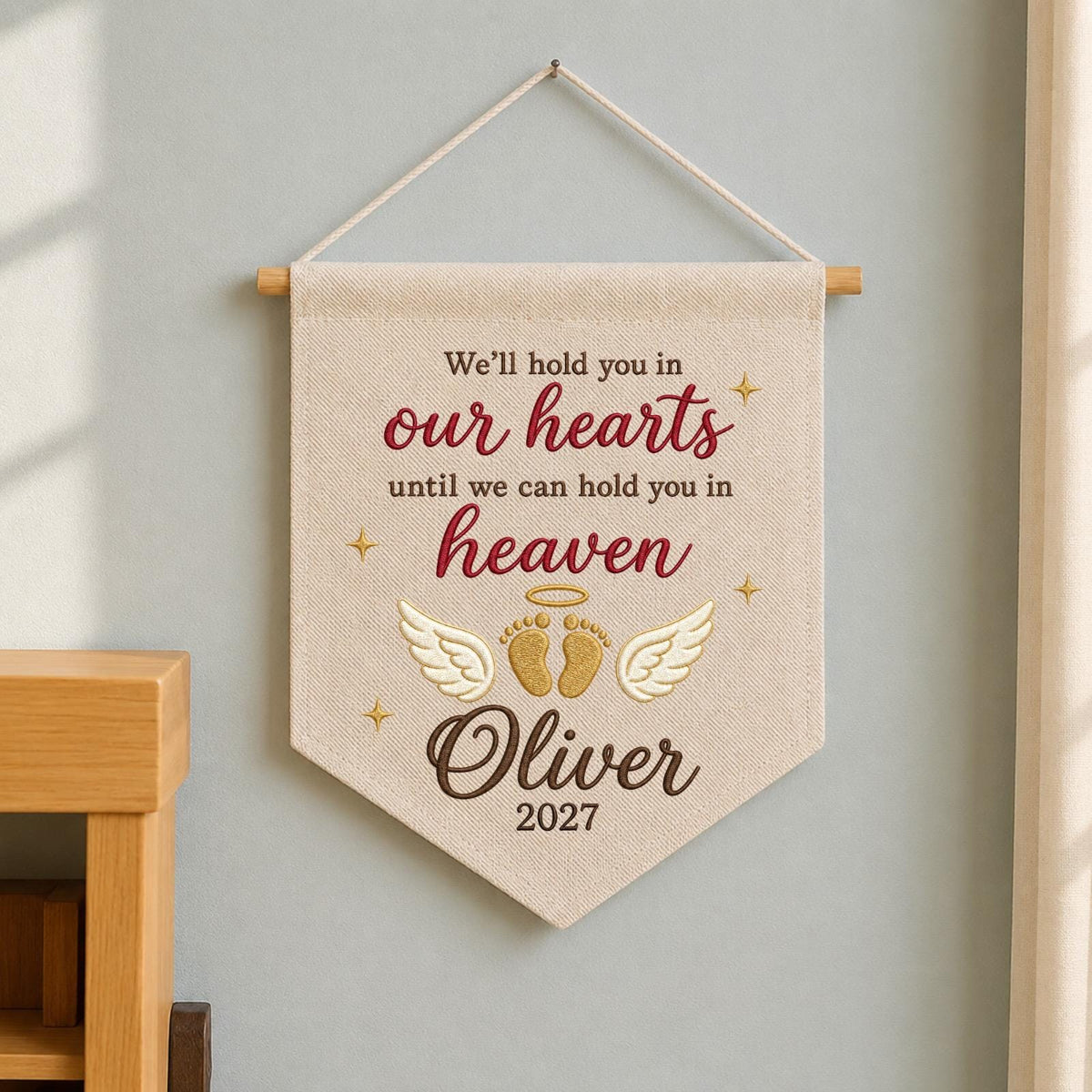 Personalized Embroidered Baby Memorial Wall Hanging Banner, Infant Loss Gift, Angel Baby Keepsake, Pregnancy Loss Sympathy Decor