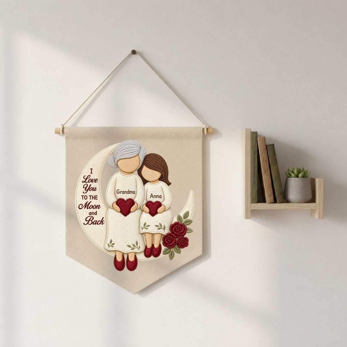 Personalized Embroidered Grandma Granddaughter Wall Hanging Banner, Custom Names Gift, Grandma Gift, Mother’s Day Keepsake, Family
