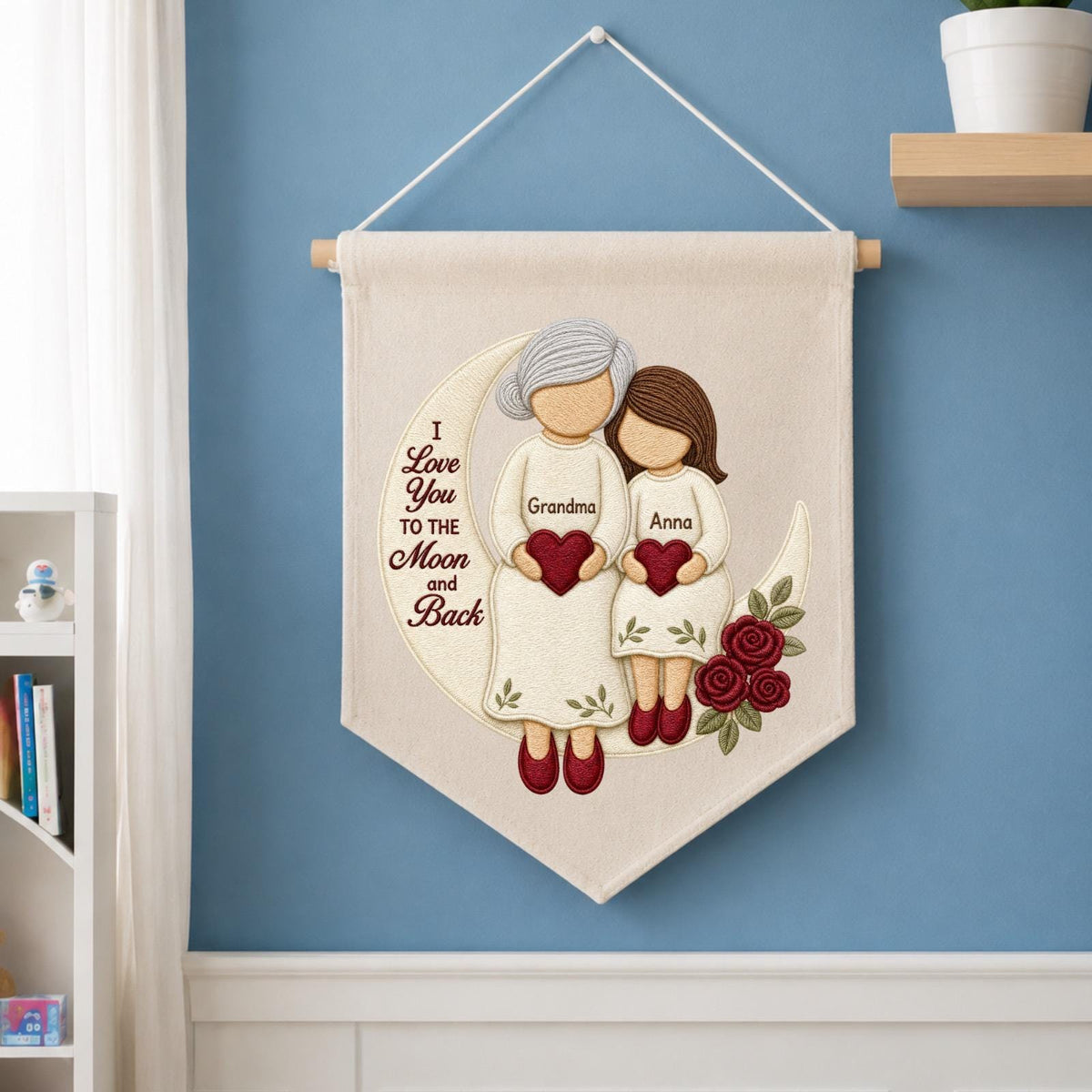 Personalized Embroidered Grandma Granddaughter Wall Hanging Banner, Custom Names Gift, Grandma Gift, Mother’s Day Keepsake, Family