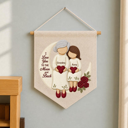 Personalized Embroidered Grandma Granddaughter Wall Hanging Banner, Custom Names Gift, Grandma Gift, Mother’s Day Keepsake, Family