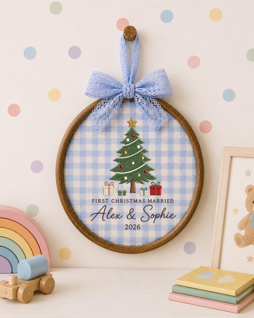Personalized First Christmas Married Embroidered Ornament, Custom Couple Christmas Keepsake, Newlywed Ornament, Wedding Gift