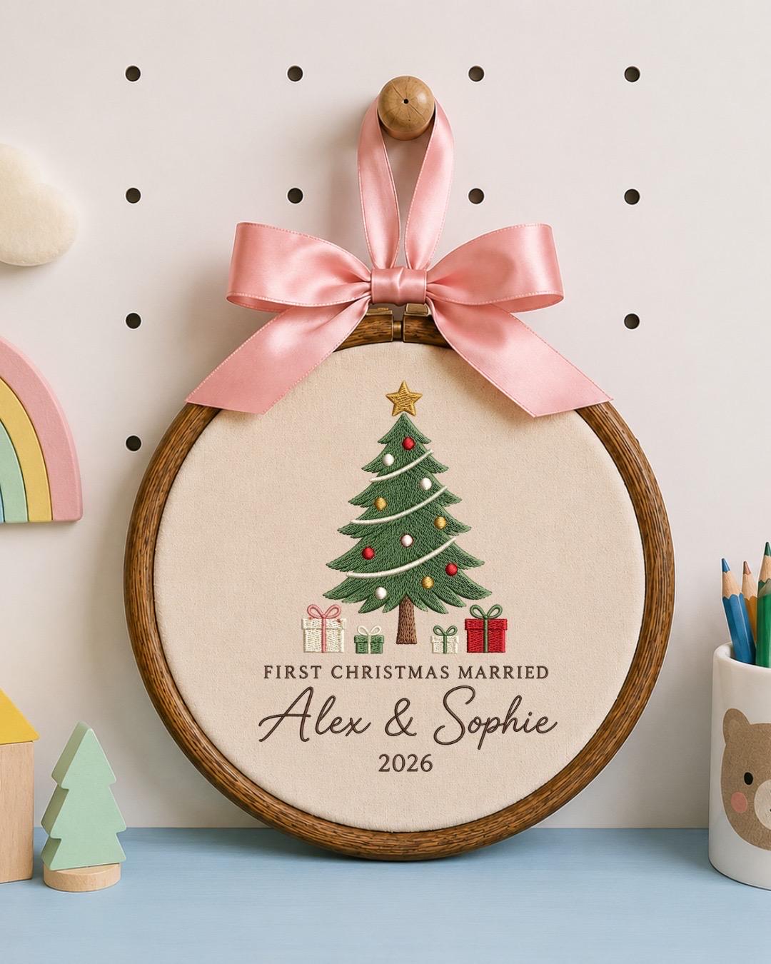 Personalized First Christmas Married Embroidered Ornament, Custom Couple Christmas Keepsake, Newlywed Ornament, Wedding Gift