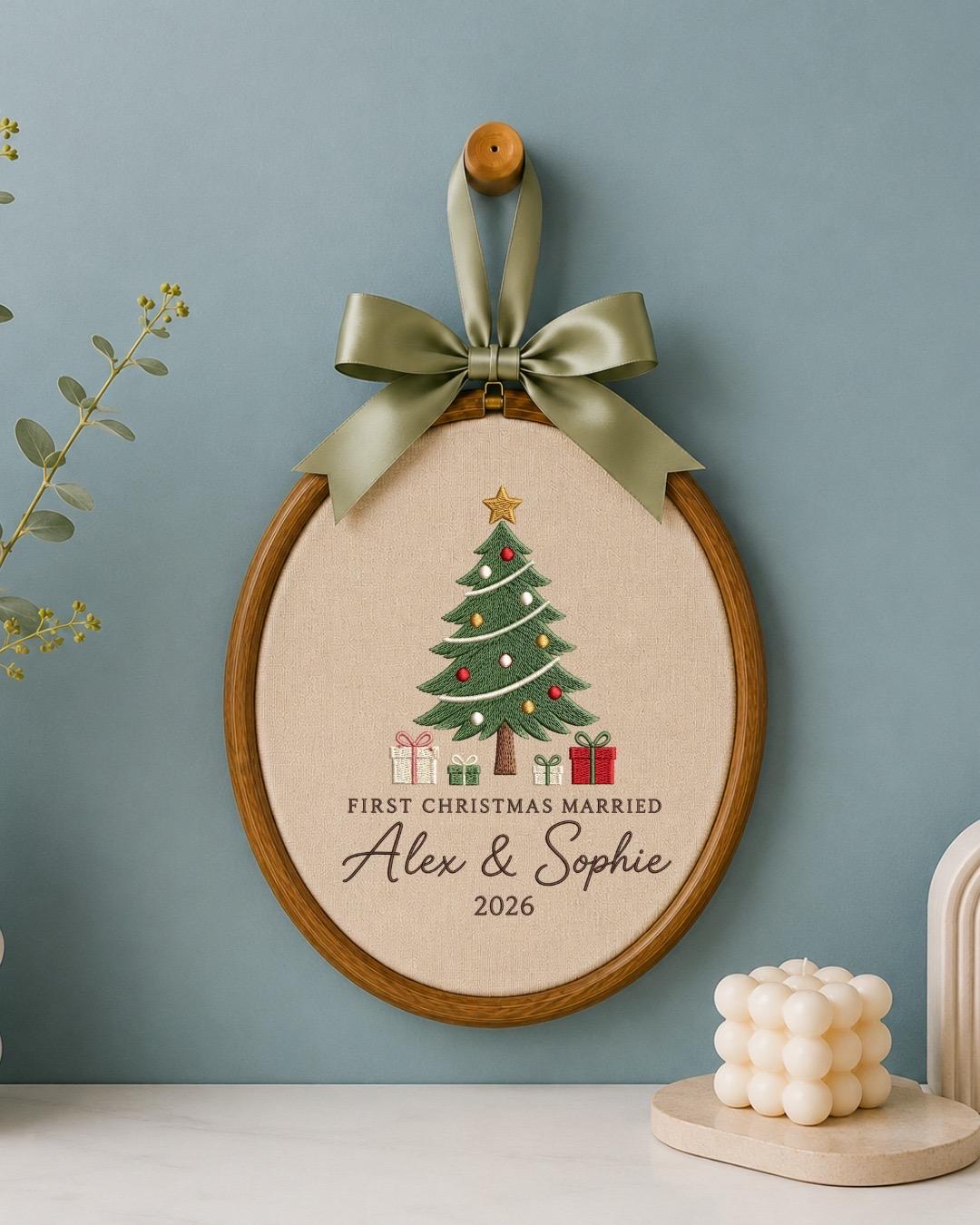 Personalized First Christmas Married Embroidered Ornament, Custom Couple Christmas Keepsake, Newlywed Ornament, Wedding Gift