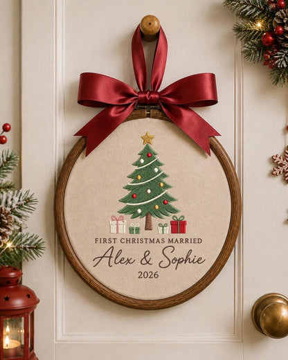 Personalized First Christmas Married Embroidered Ornament, Custom Couple Christmas Keepsake, Newlywed Ornament, Wedding Gift