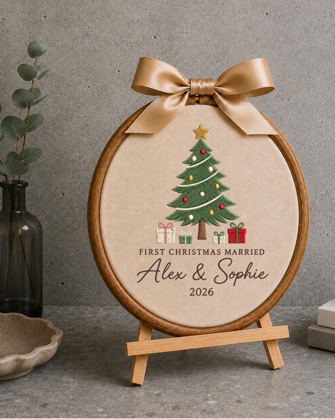 Personalized First Christmas Married Embroidered Ornament, Custom Couple Christmas Keepsake, Newlywed Ornament, Wedding Gift